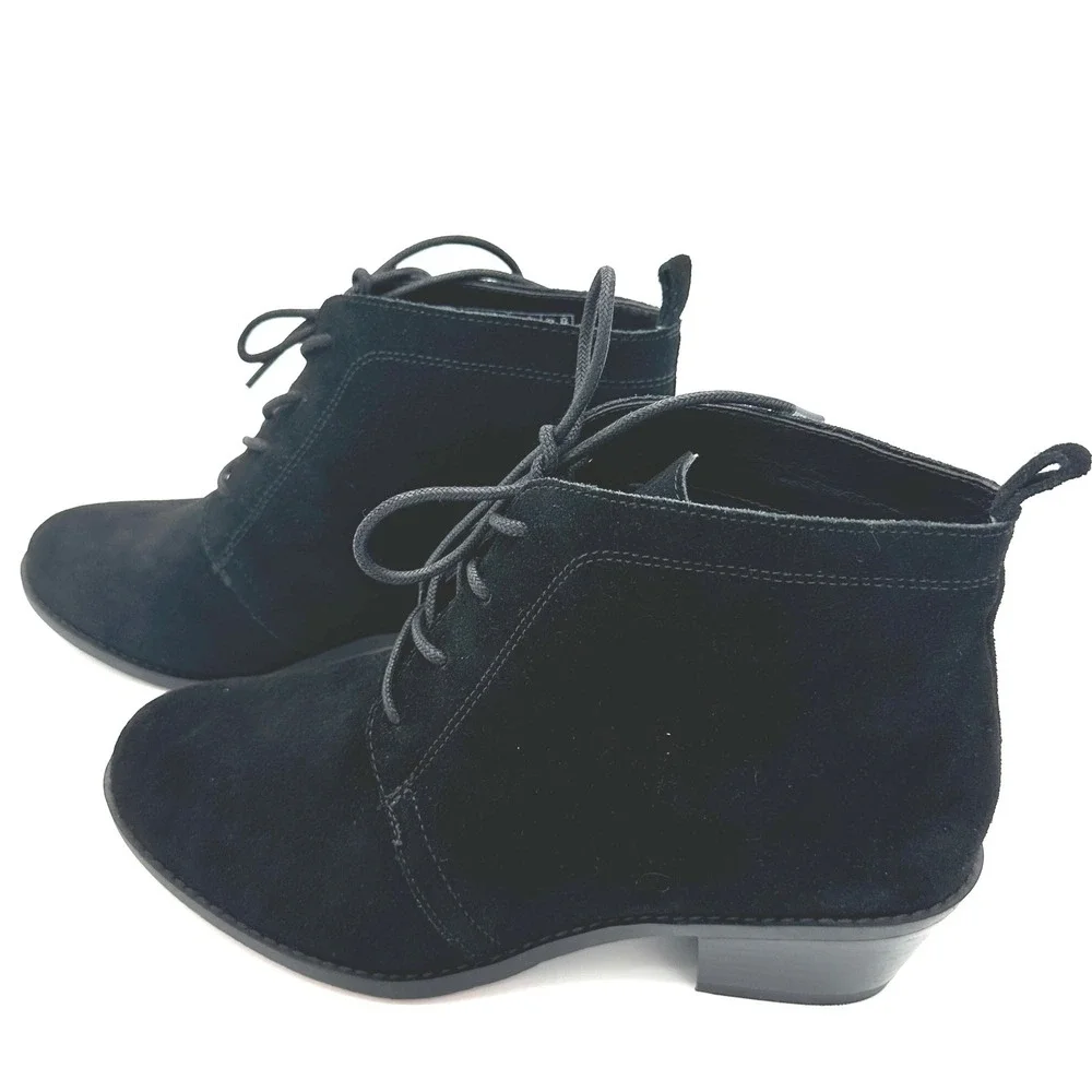 Vionic Andi Black Suede Lace Up‎ Ankle Booties Women's Size 7.5
